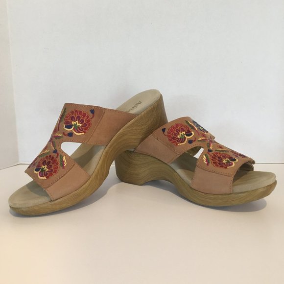 Allegria Shoes - Allegria Embroidered Leather Slip-on Wedge Sandal